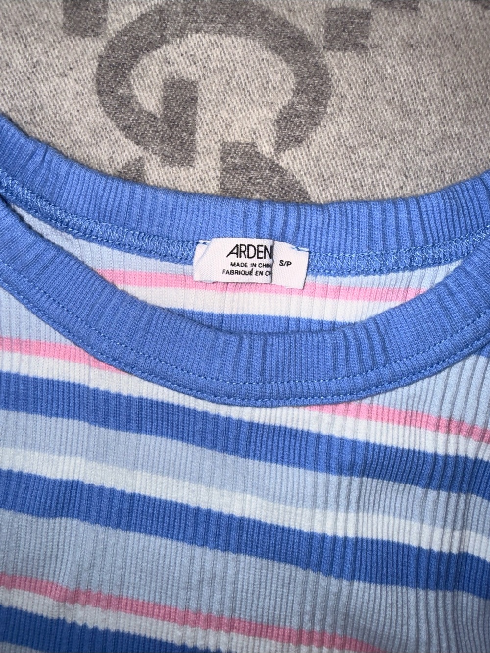 Ardene Cotton Blue and Pink Striped Ribbed Crop Tank Top - Picture 3 of 7